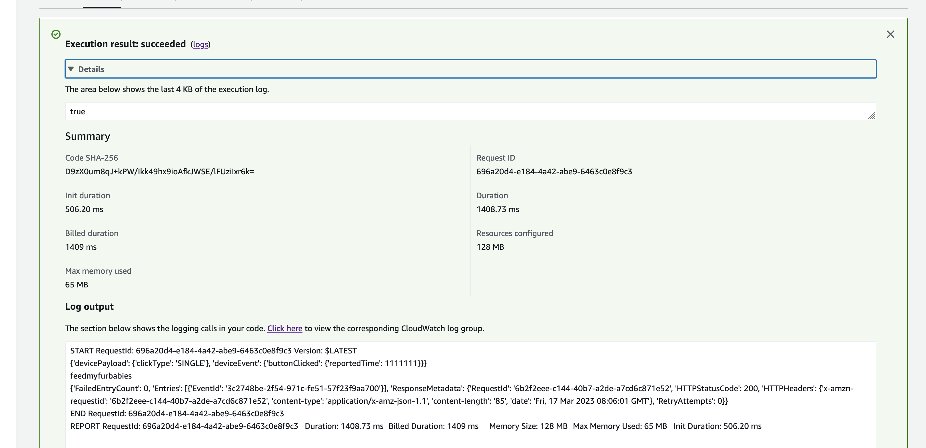 1-Click Handler Lambda - Test Event