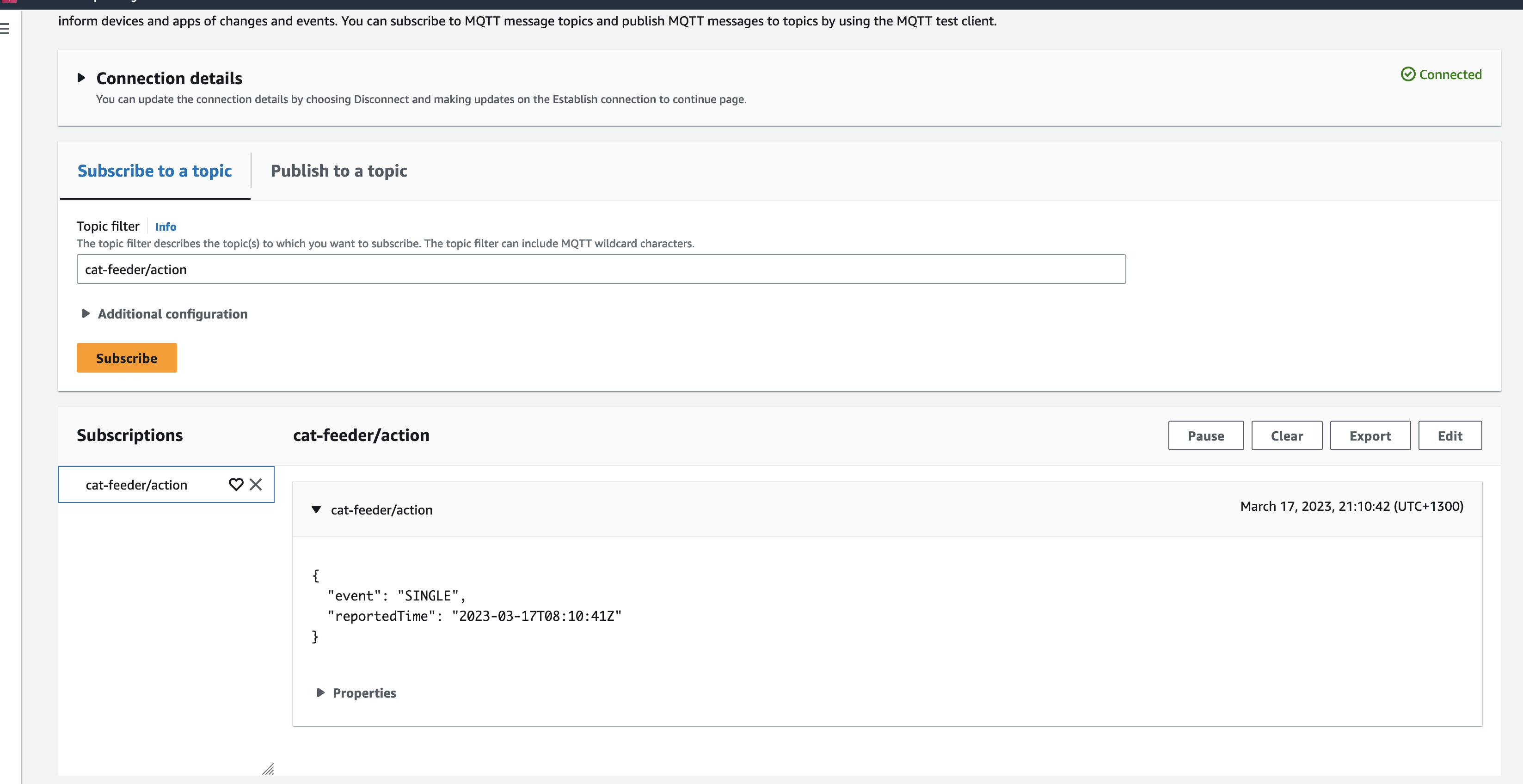 IoT Core - MQTT Client Subscribe Topic