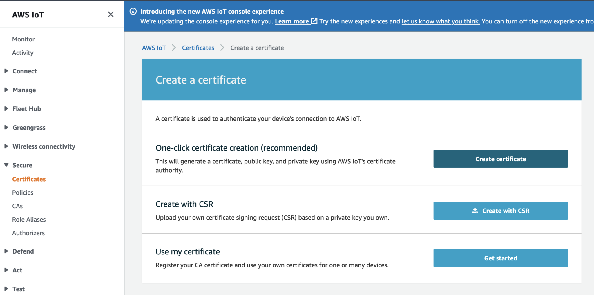 aws iot certificate create