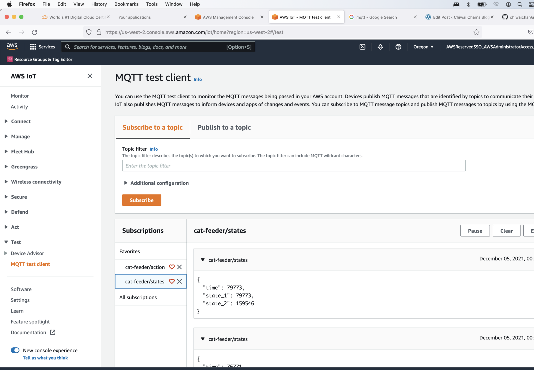 aws iot mqtt test client