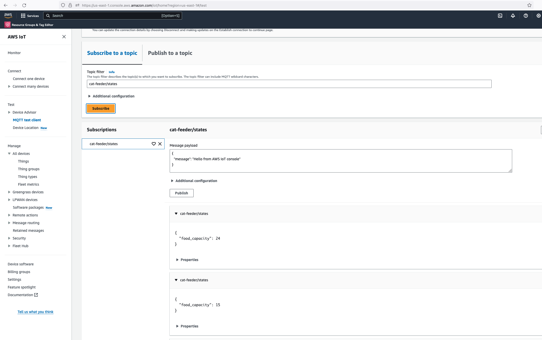 aws iot mqtt test client