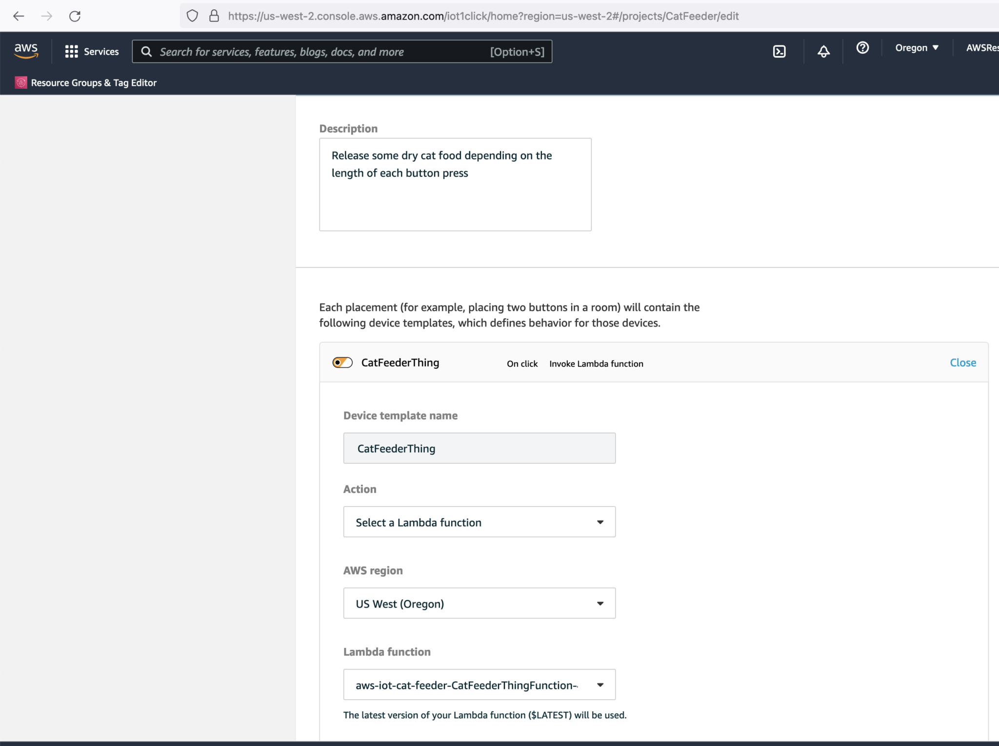 aws iot one click lambda