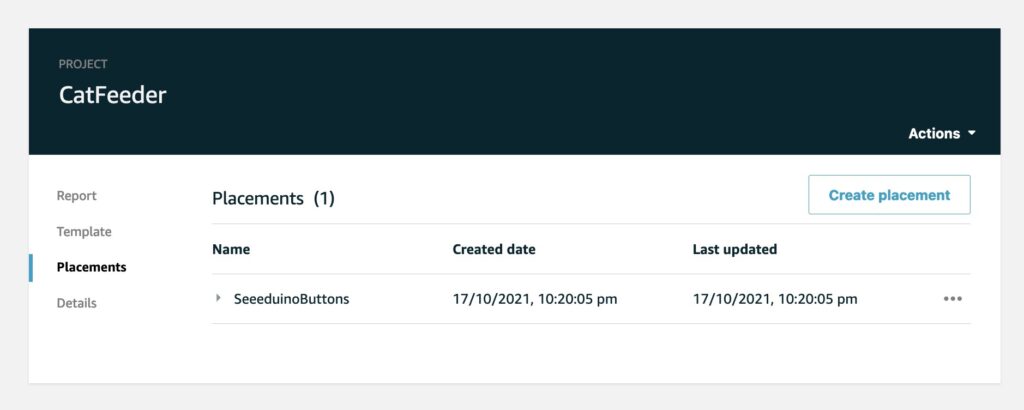 aws iot project placement created