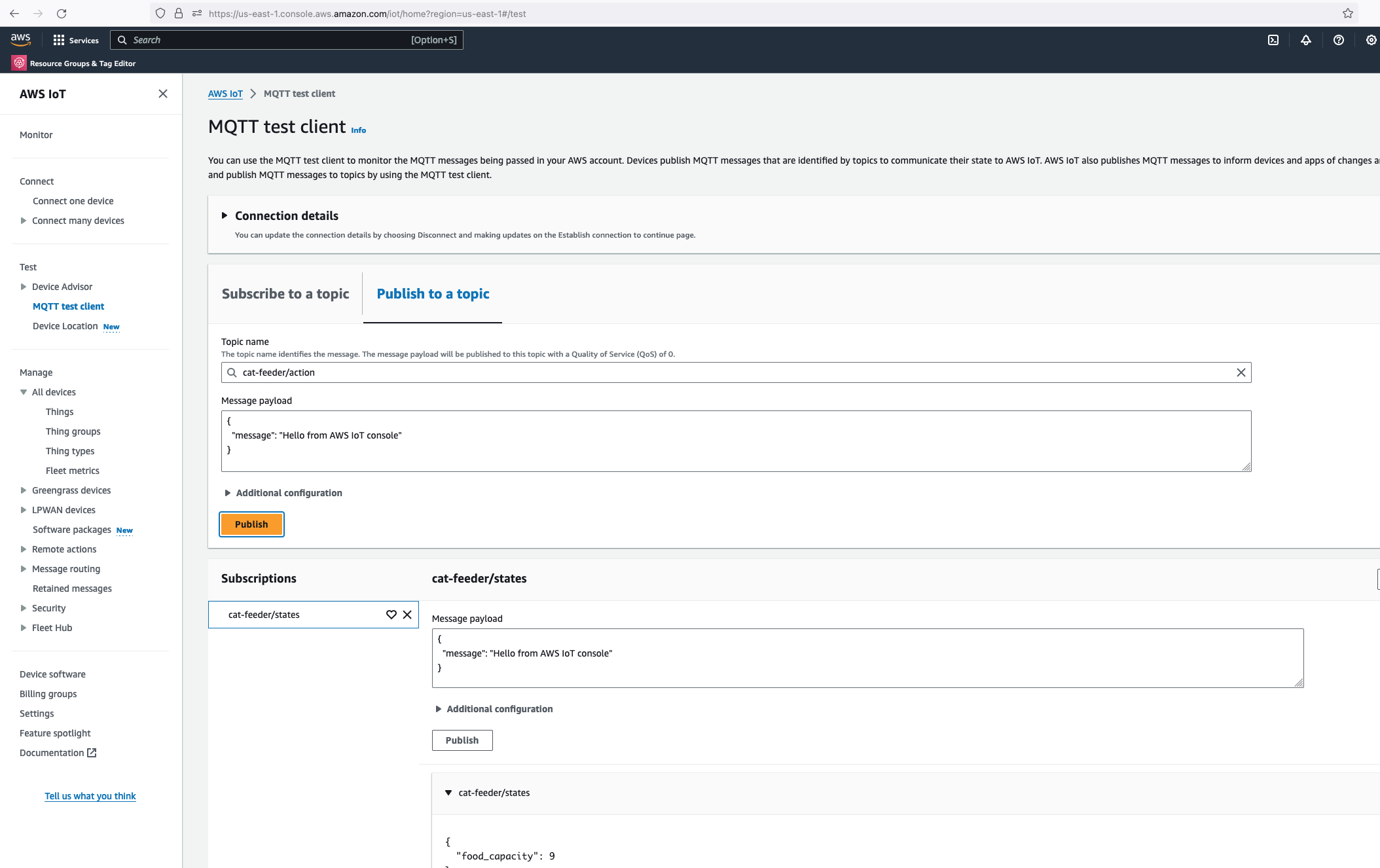 publlish mqtt from aws