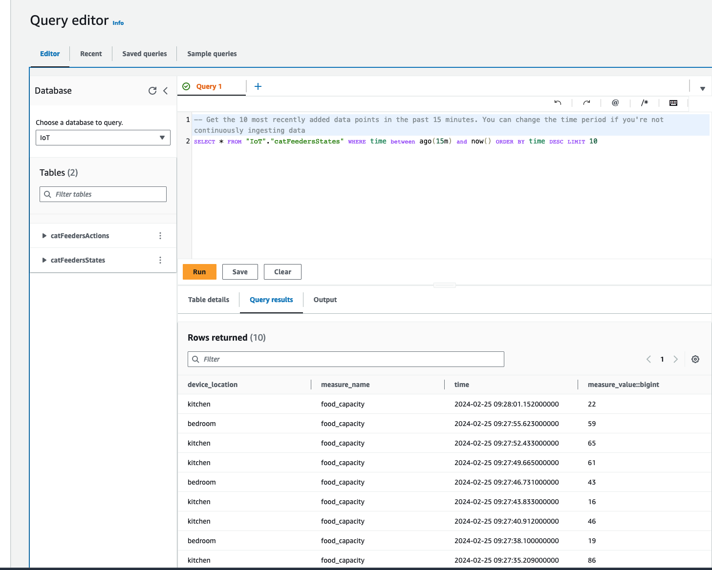 timestream table query